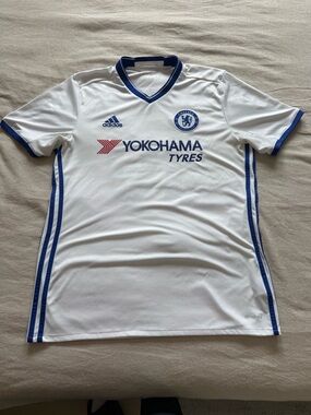 adidas White Soccer Jersey with Blue Trim